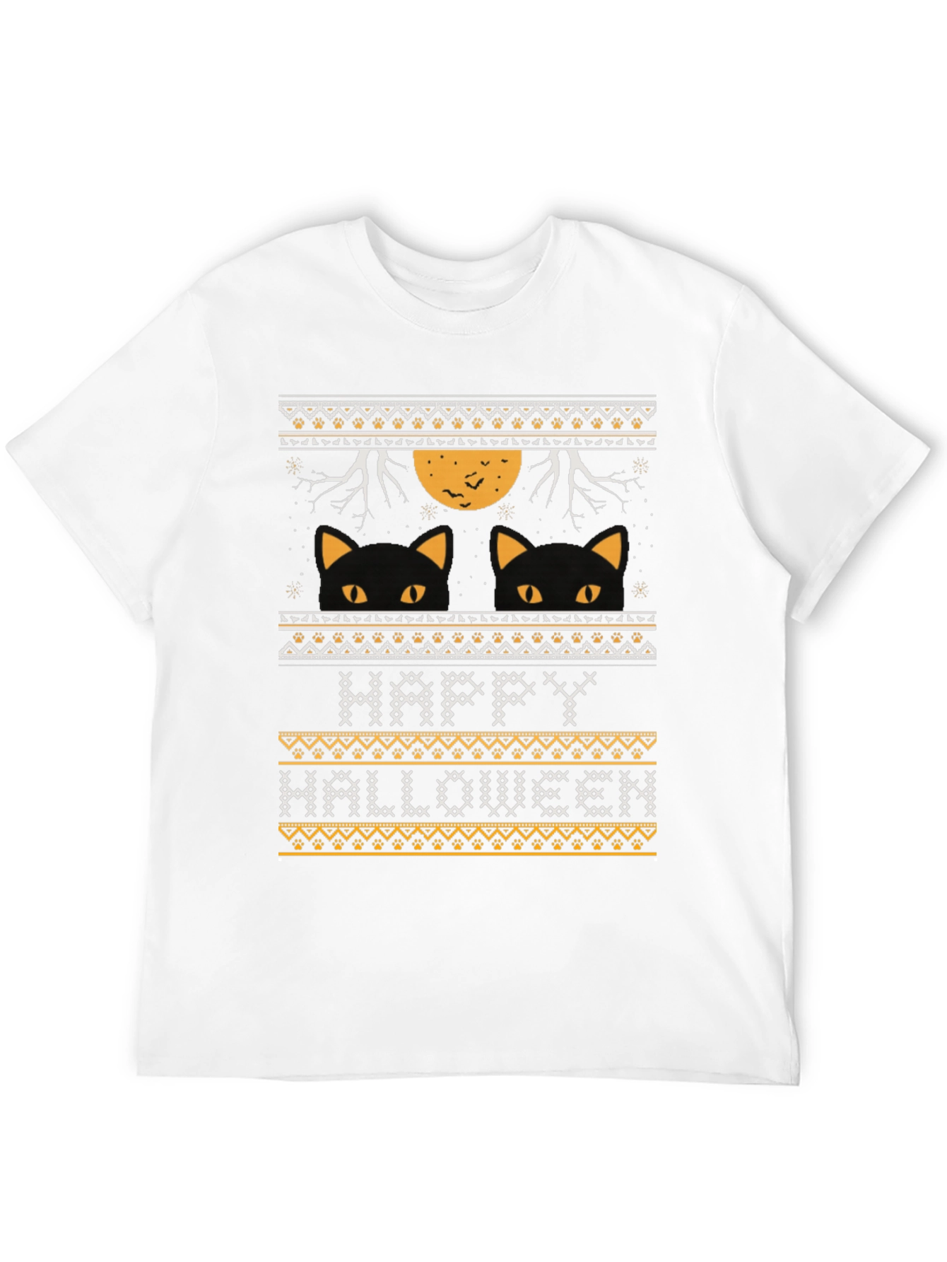 Happy Halloween Black Cat Ugly Sweater Style T-Shirt