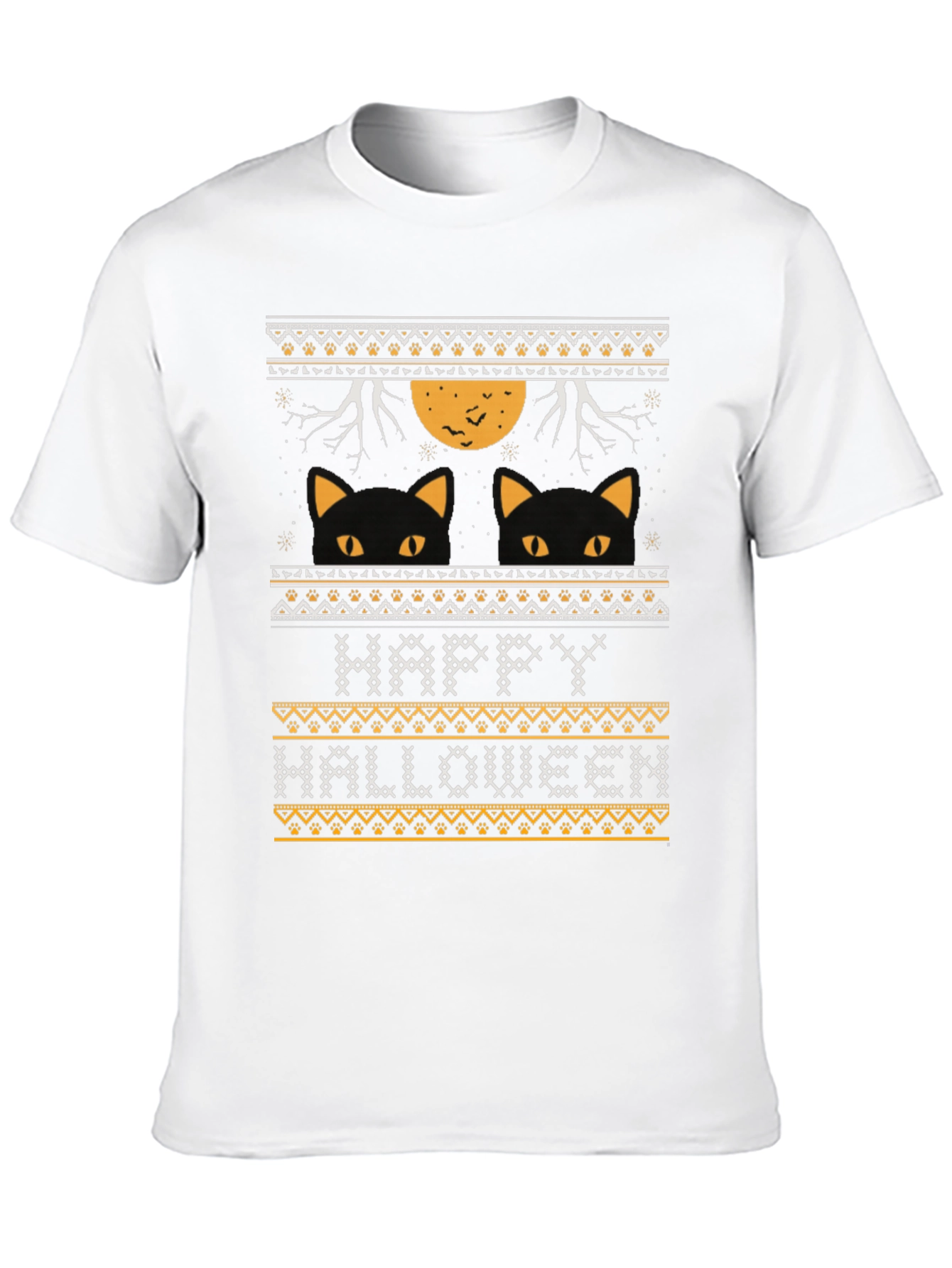 Happy Halloween Black Cat Ugly Sweater Style T-Shirt