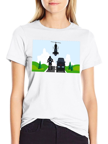 Graphic Tee: Motorcycle & Helicopter Chase