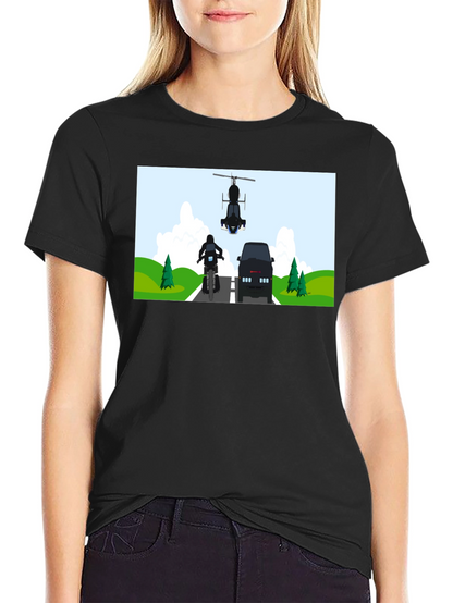 Graphic Tee: Motorcycle & Helicopter Chase