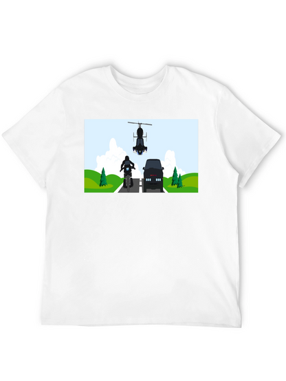 Graphic Tee: Motorcycle & Helicopter Chase