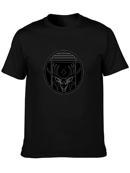 Black T-Shirt with Deer Graphic Print