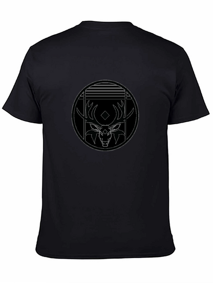 Black T-Shirt with Deer Graphic Print