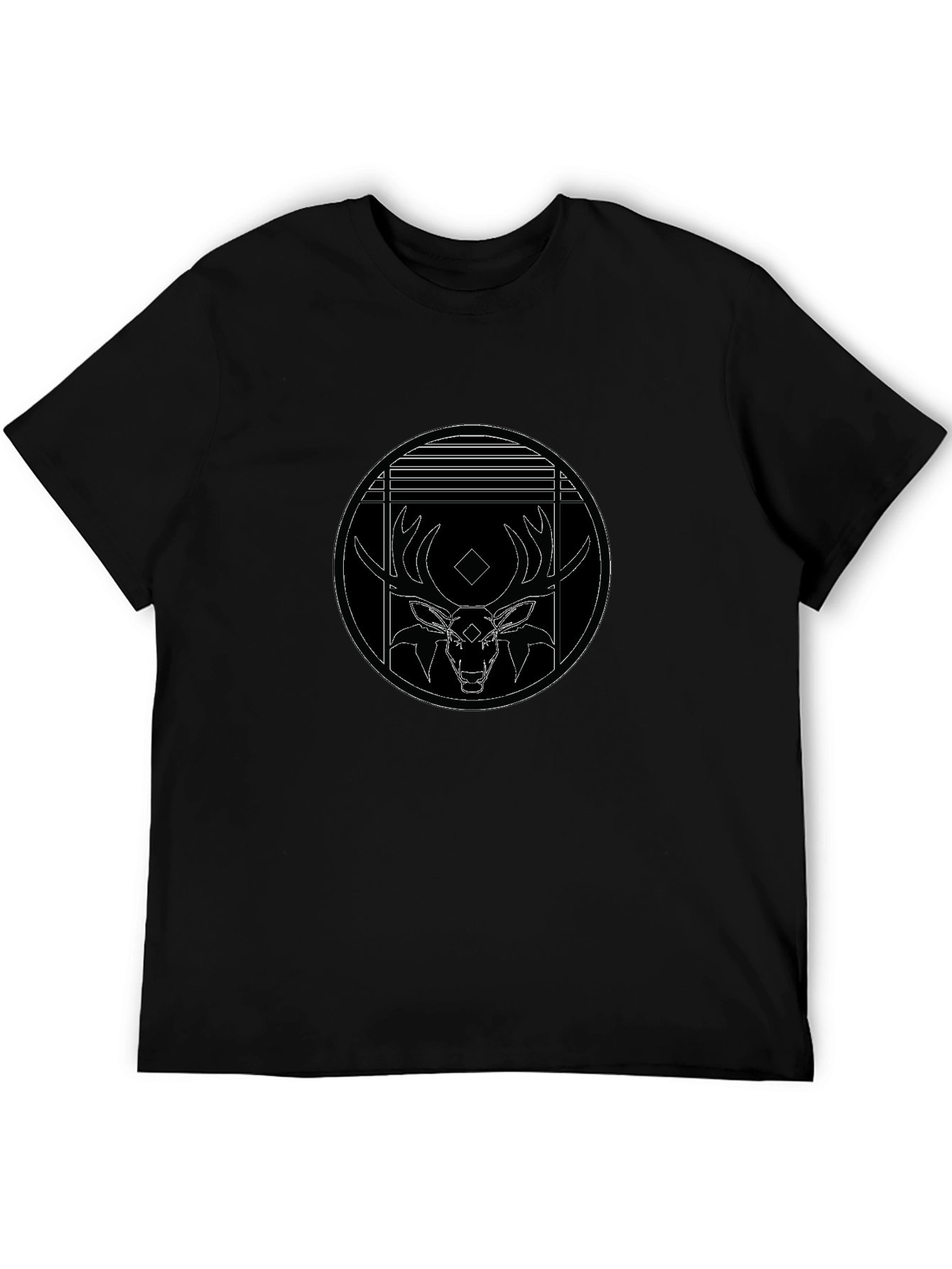 Black T-Shirt with Deer Graphic Print