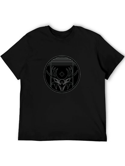 Black T-Shirt with Deer Graphic Print