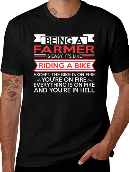 Funny Farmer T-Shirt: Riding a Bike in Hell