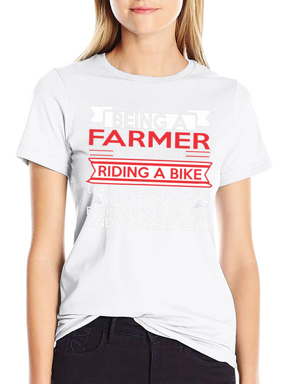 Funny Farmer T-Shirt: Riding a Bike in Hell