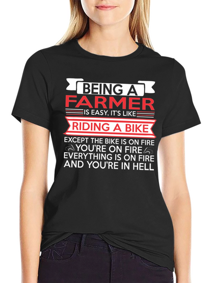 Funny Farmer T-Shirt: Riding a Bike in Hell