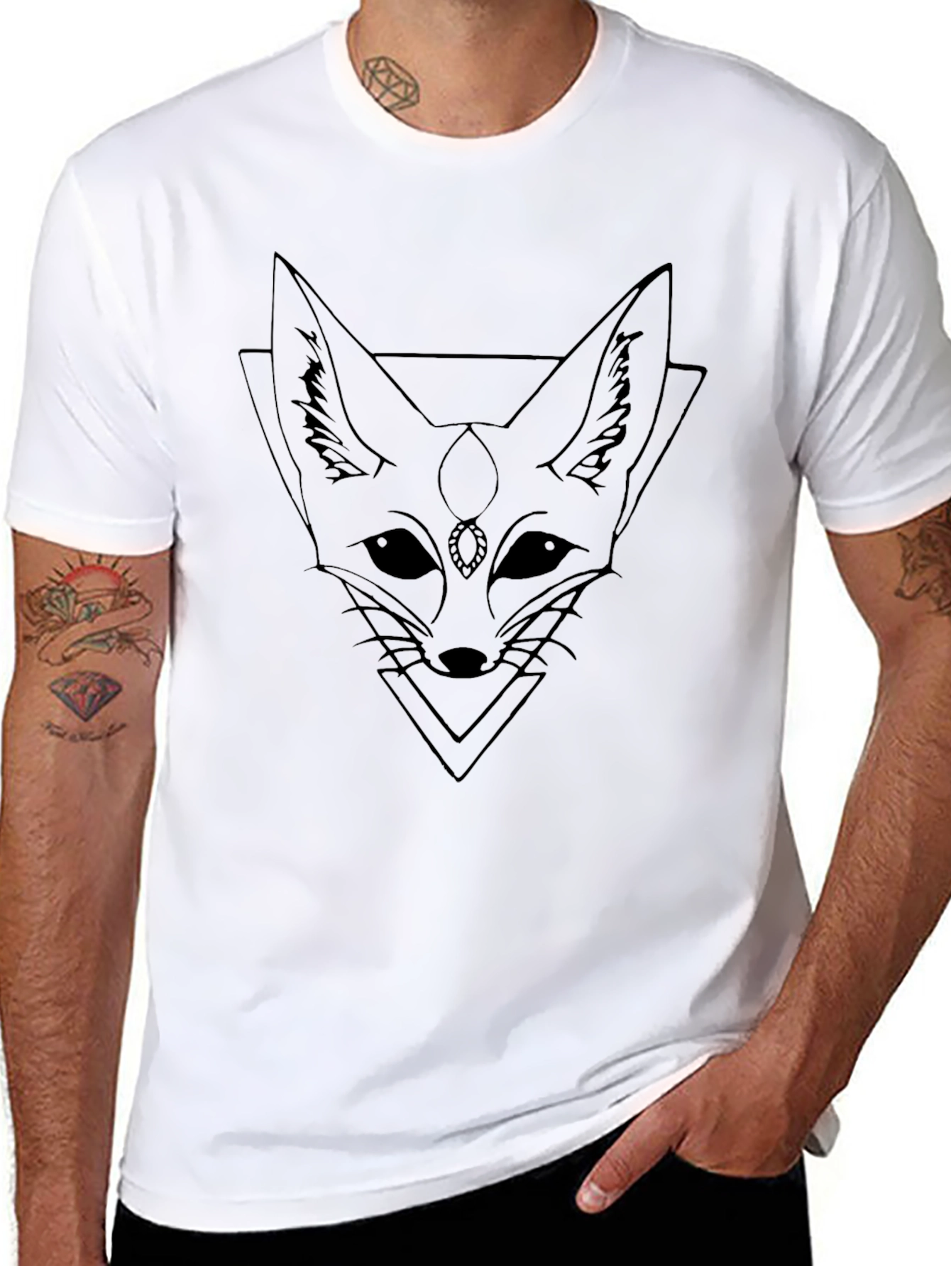 Geometric Fox Tee - Black Graphic T-Shirt