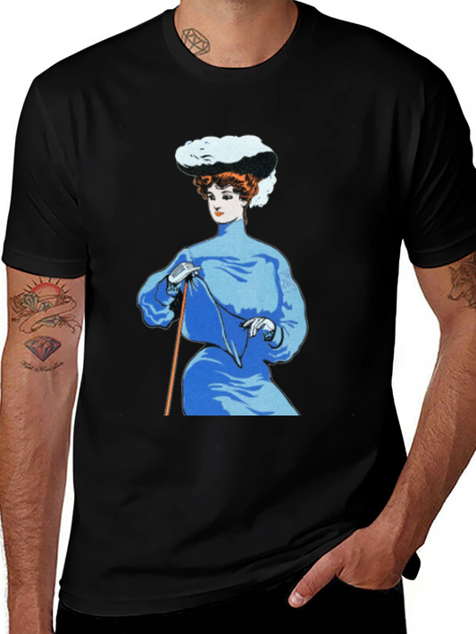 Vintage Lady Graphic Tee - Soft Black Cotton Shirt