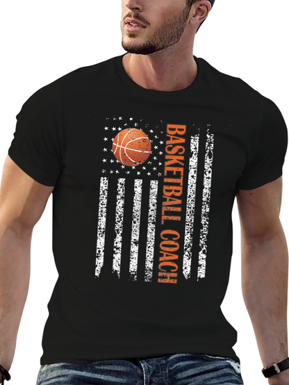 Basketball Coach American Flag Graphic T-Shirt