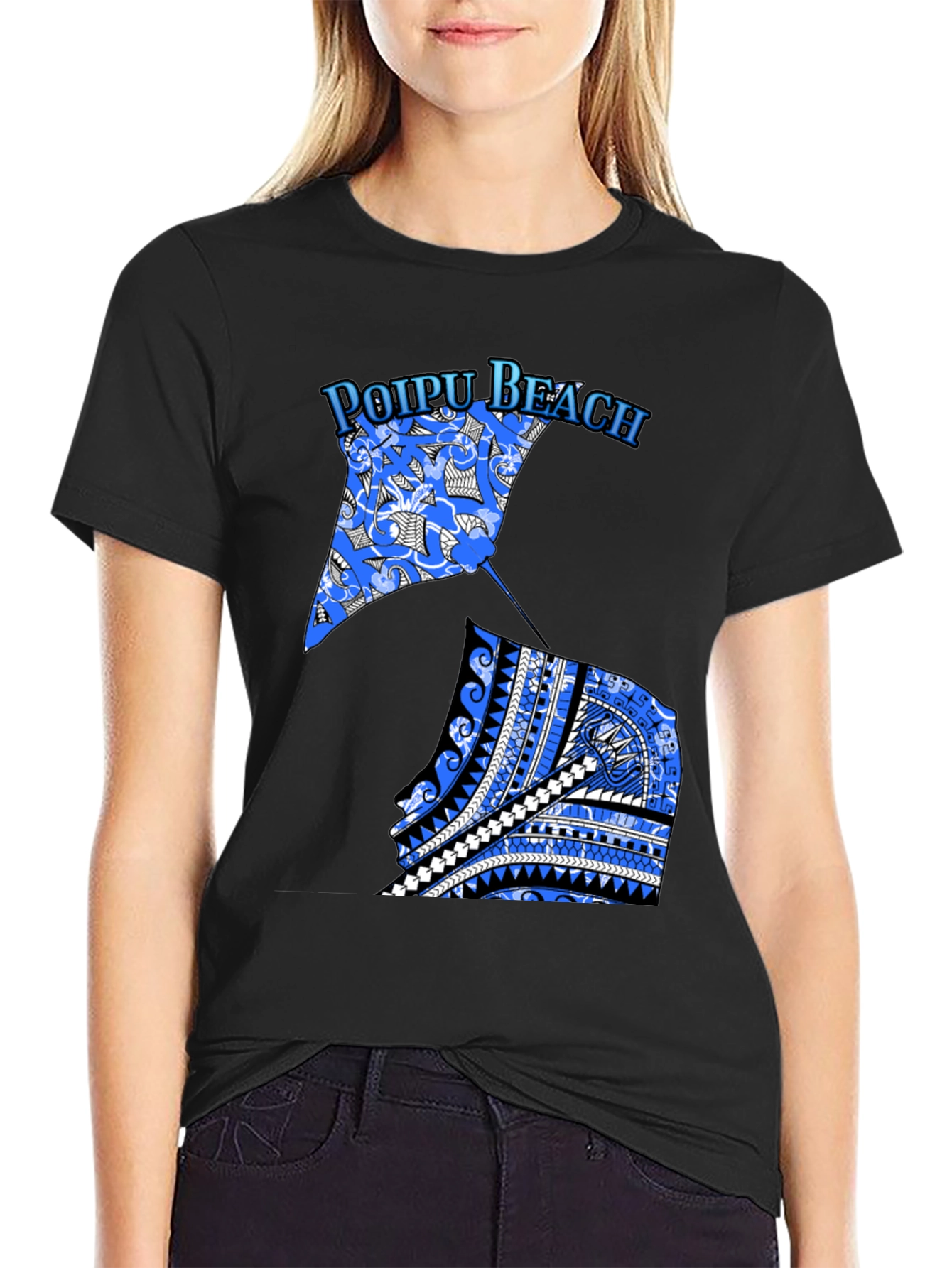 Poipu Beach Manta Ray Graphic Tee - Black