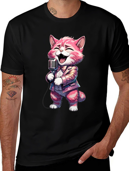 Singing Cat T-Shirt - Black Cotton Blend