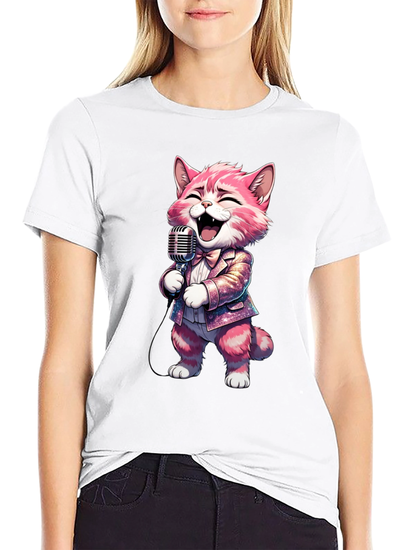Singing Cat T-Shirt - Black Cotton Blend