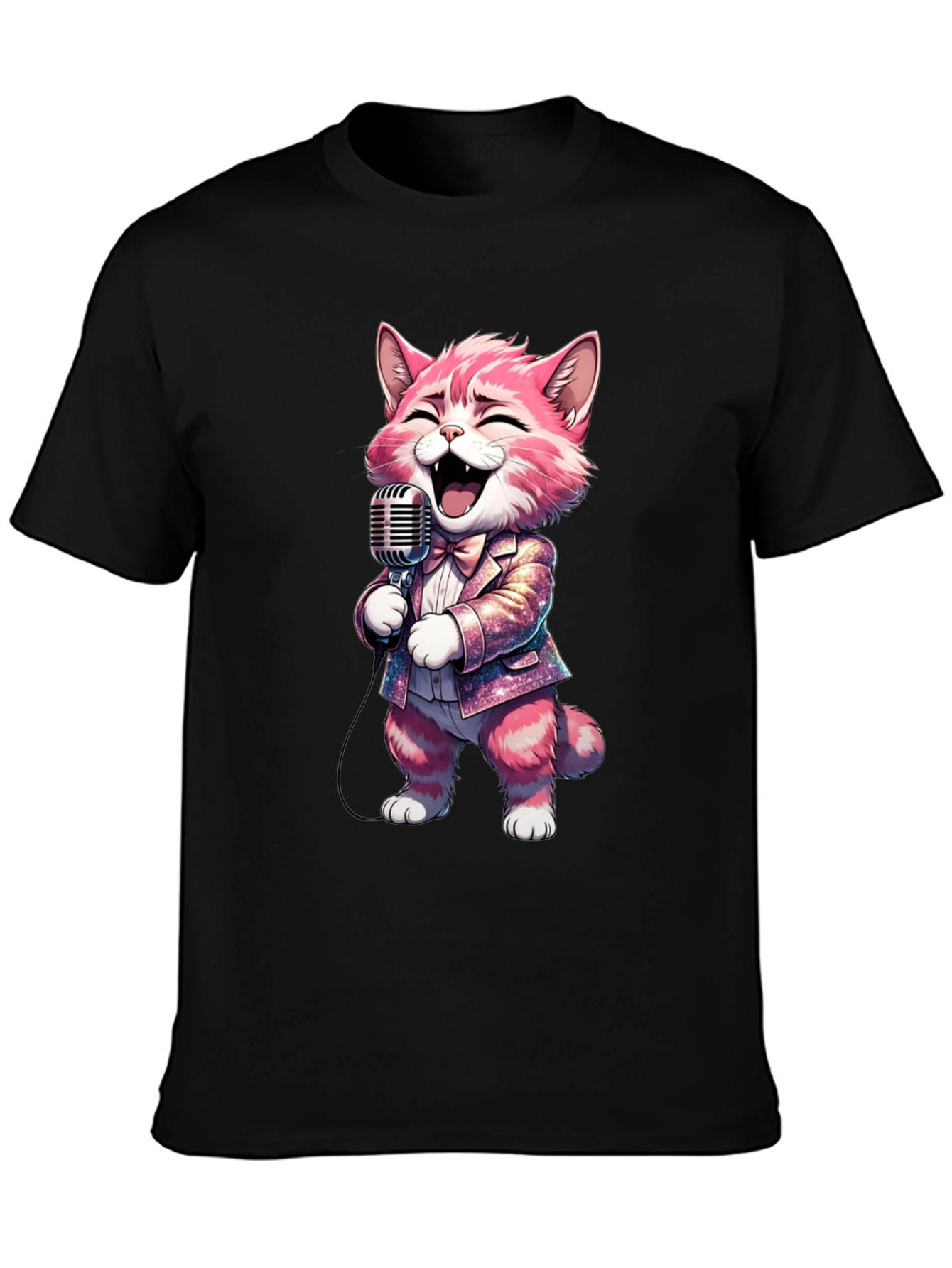 Singing Cat T-Shirt - Black Cotton Blend