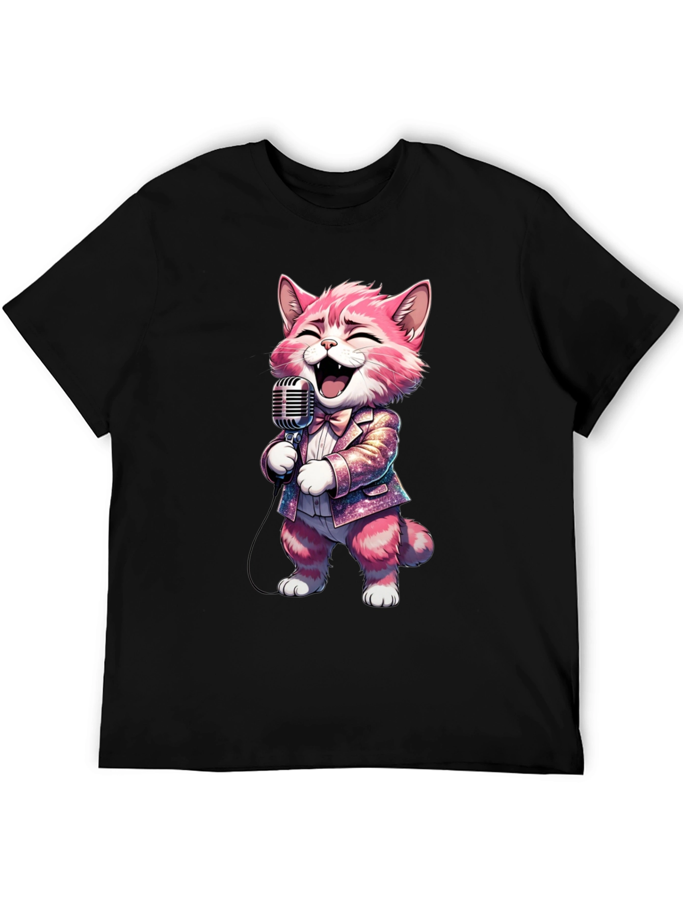 Singing Cat T-Shirt - Black Cotton Blend