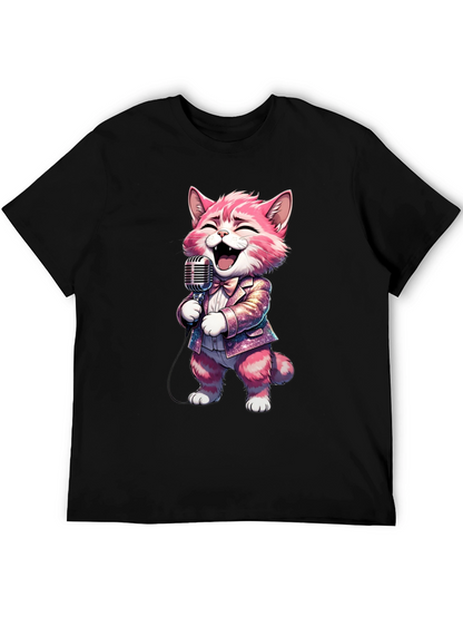 Singing Cat T-Shirt - Black Cotton Blend