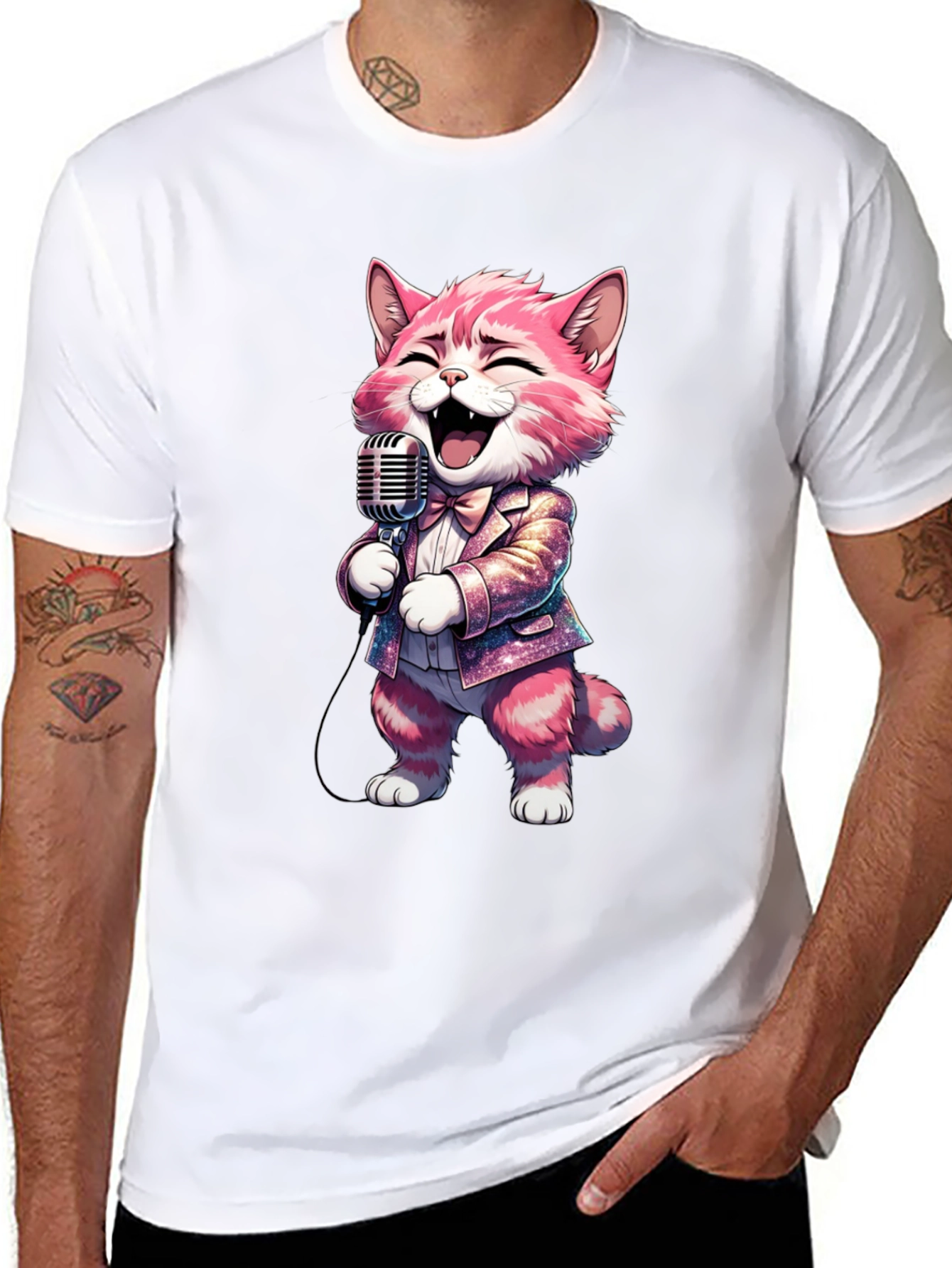 Singing Cat T-Shirt - Black Cotton Blend