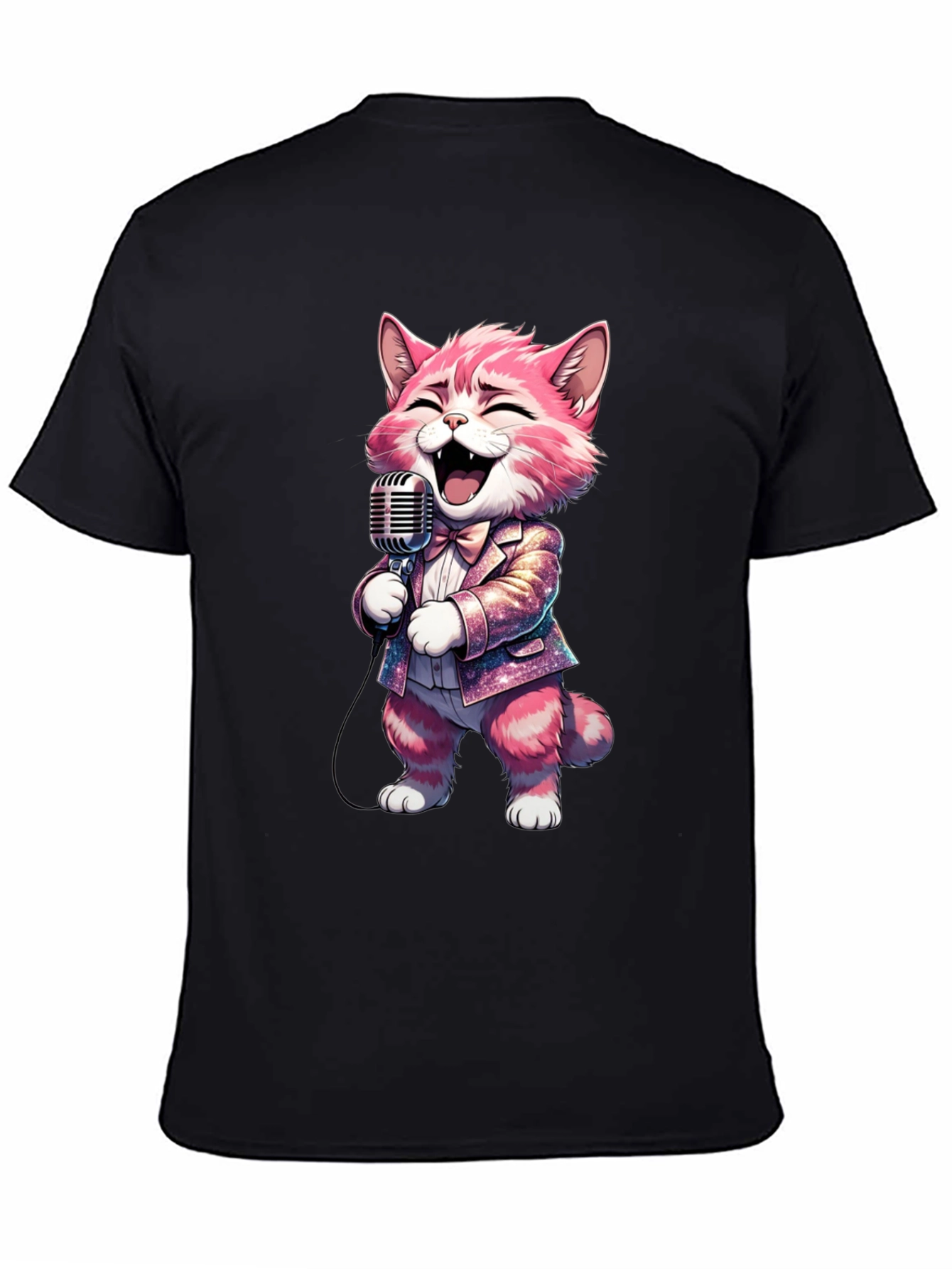Singing Cat T-Shirt - Black Cotton Blend