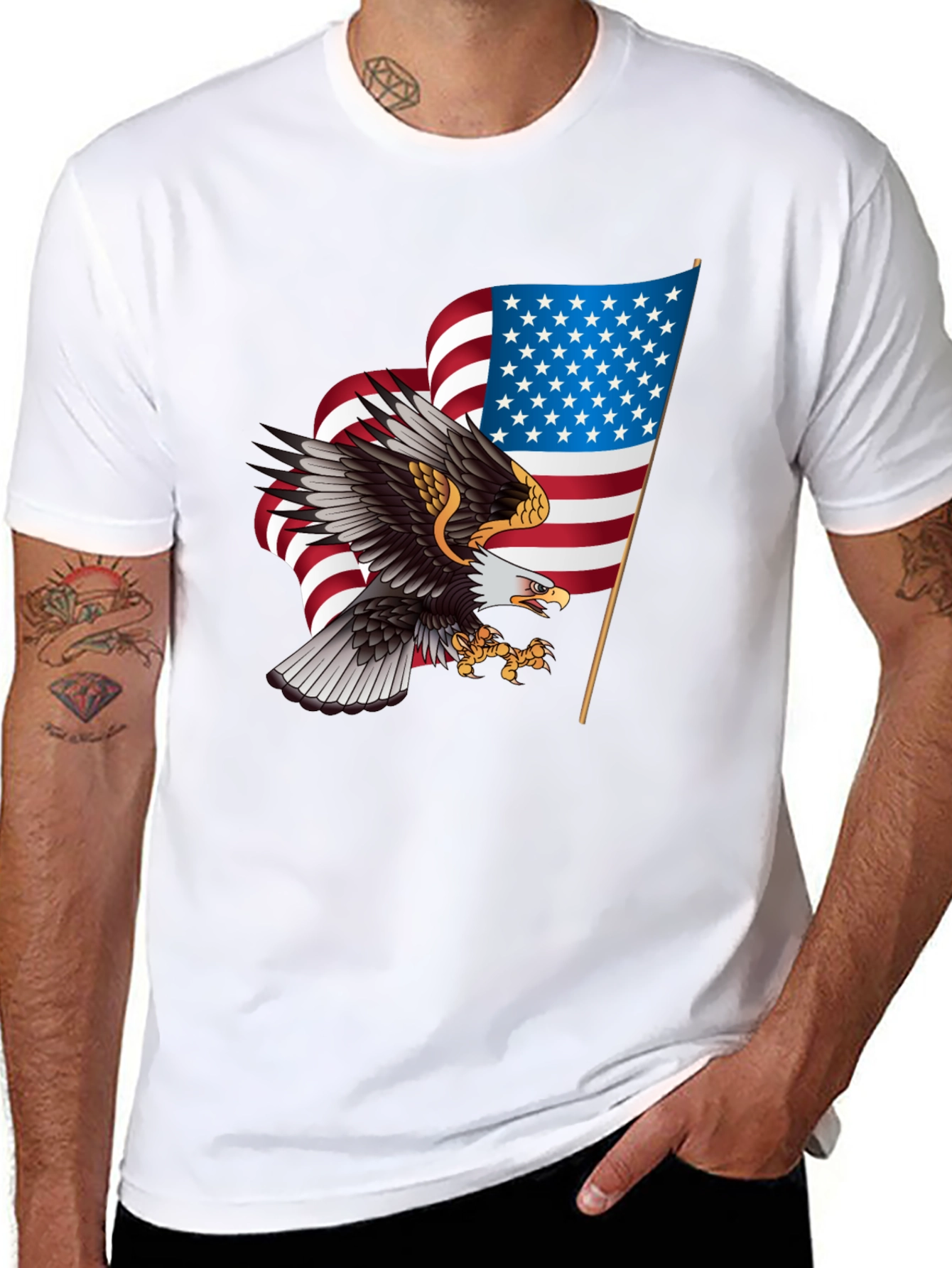 Patriotic Eagle & US Flag Graphic T-Shirt