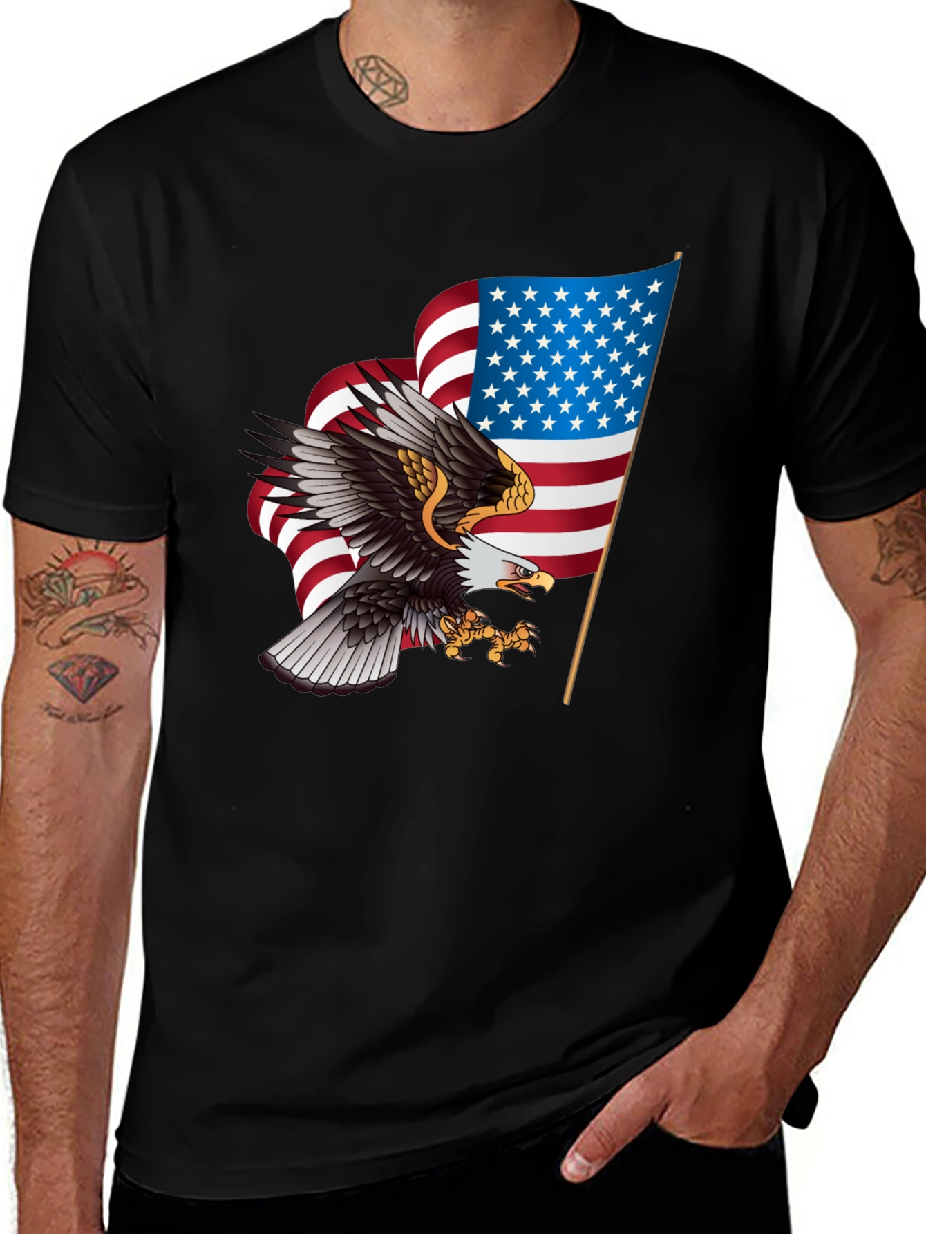 Patriotic Eagle & US Flag Graphic T-Shirt