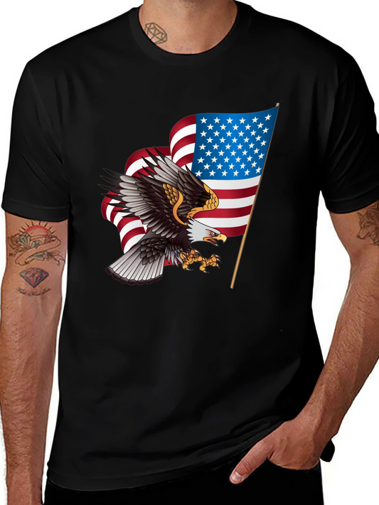 Patriotic Eagle & US Flag Graphic T-Shirt