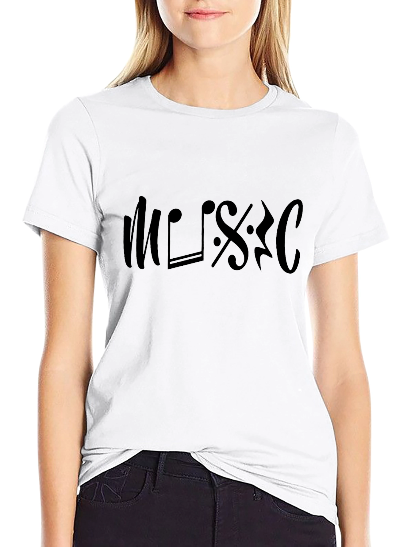 Music Note Design T-Shirt - Black