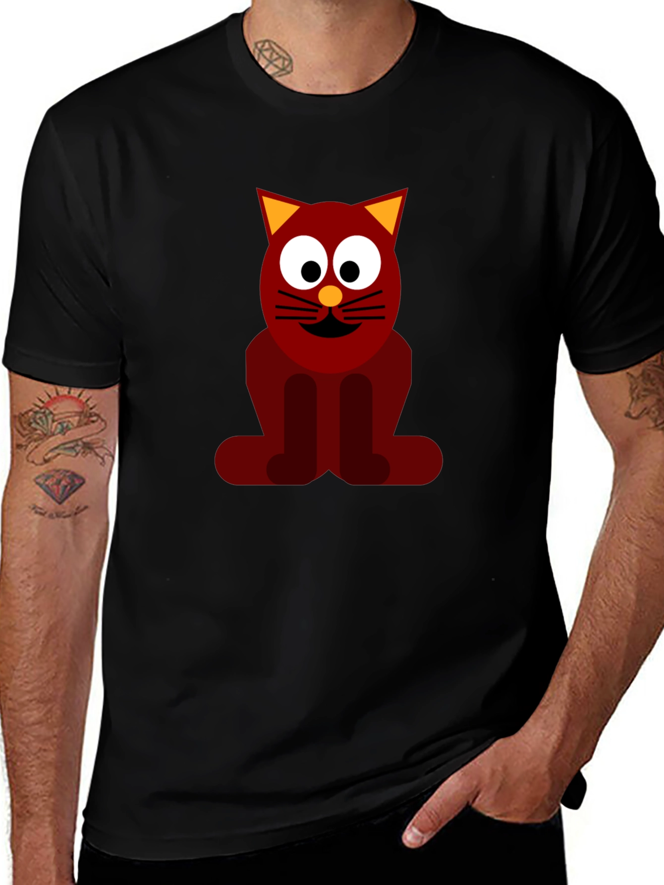 Funky Cat Graphic Tee - Black Casual T-Shirt