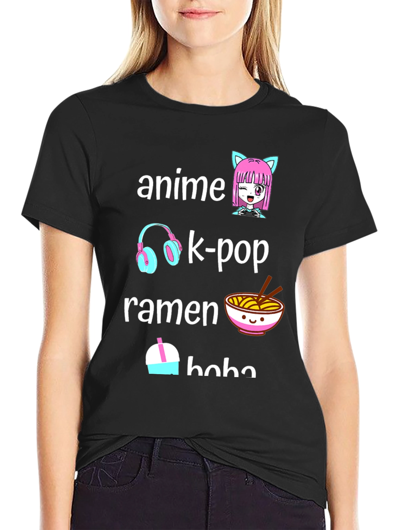 Anime K-Pop Ramen Boba Black T-Shirt
