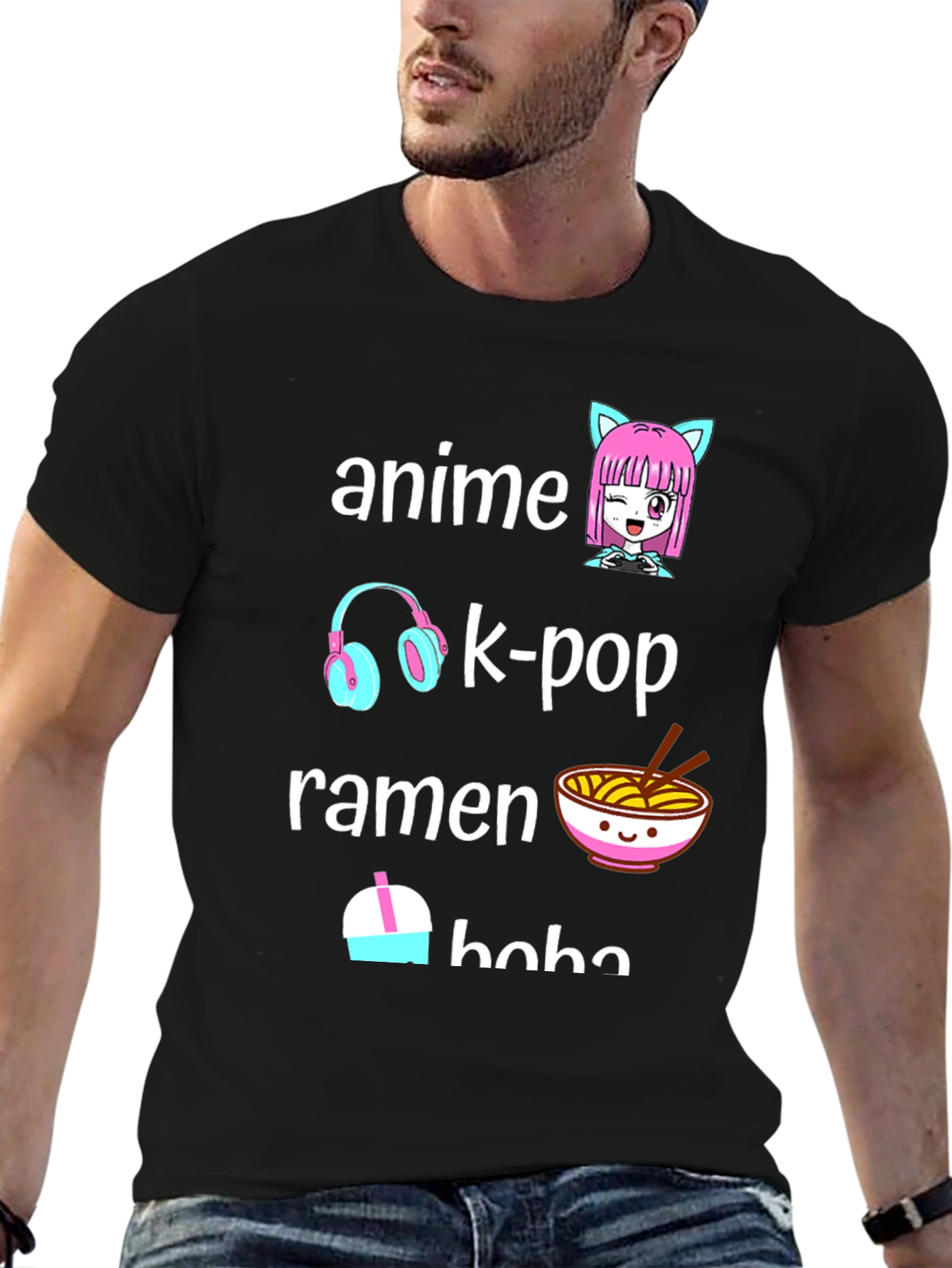 Anime K-Pop Ramen Boba Black T-Shirt