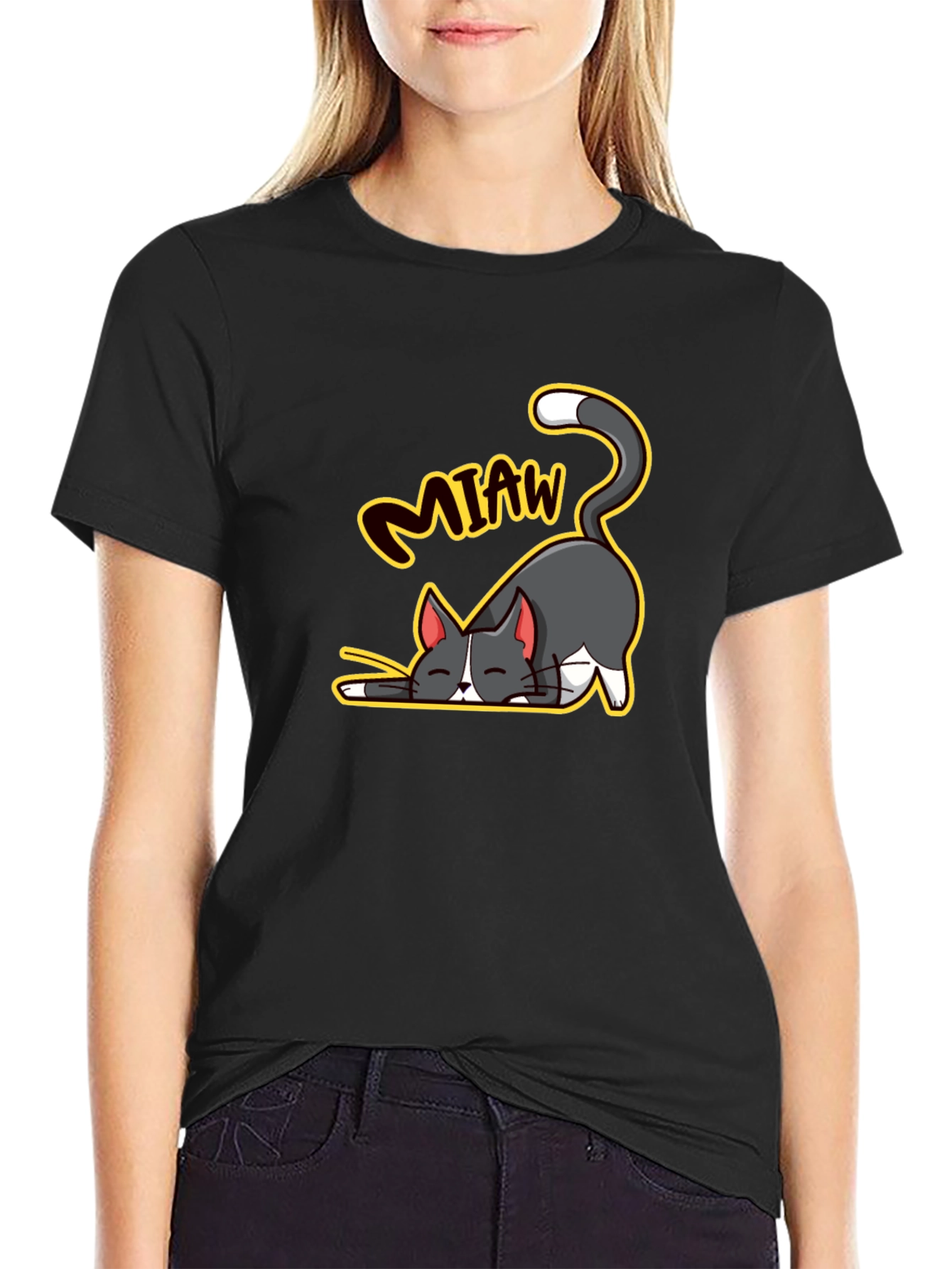 Cute Cartoon Cat Meow T-Shirt