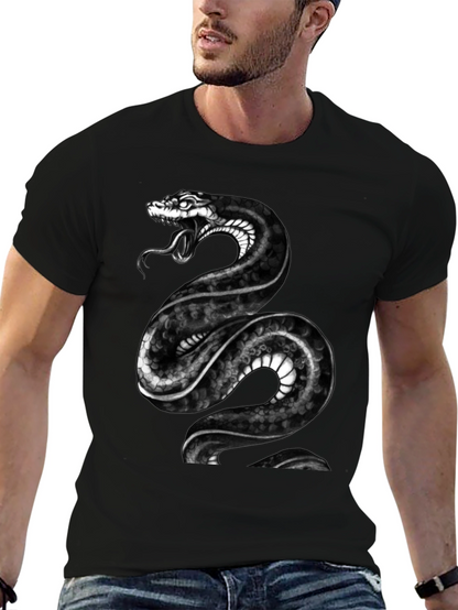 Mens Black Snake Graphic Tee - Bold Reptile Design