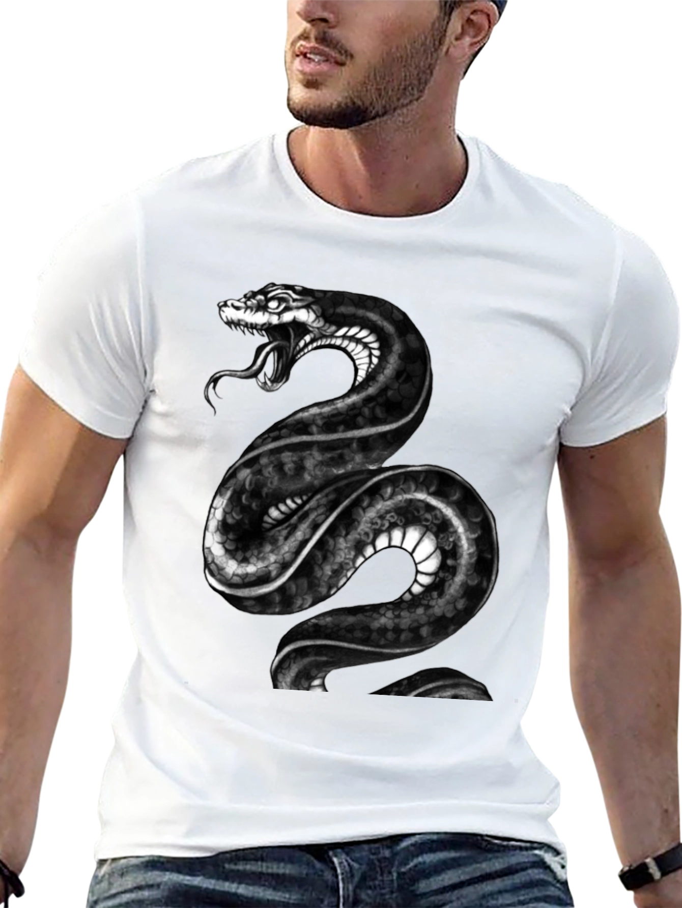 Mens Black Snake Graphic Tee - Bold Reptile Design