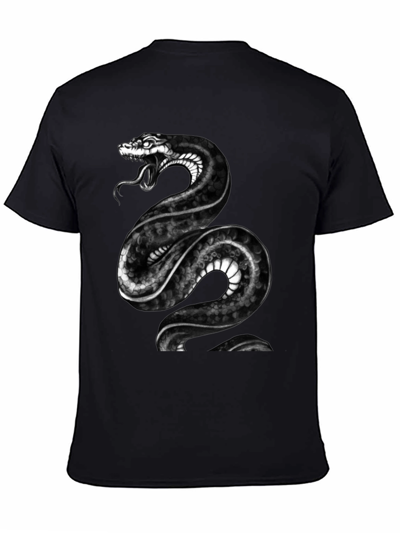 Mens Black Snake Graphic Tee - Bold Reptile Design