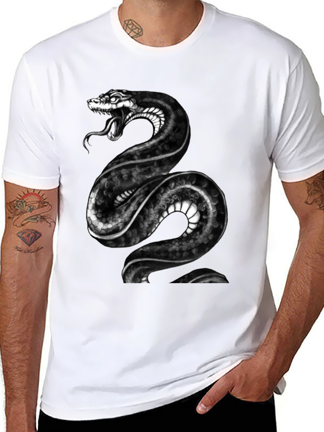Mens Black Snake Graphic Tee - Bold Reptile Design