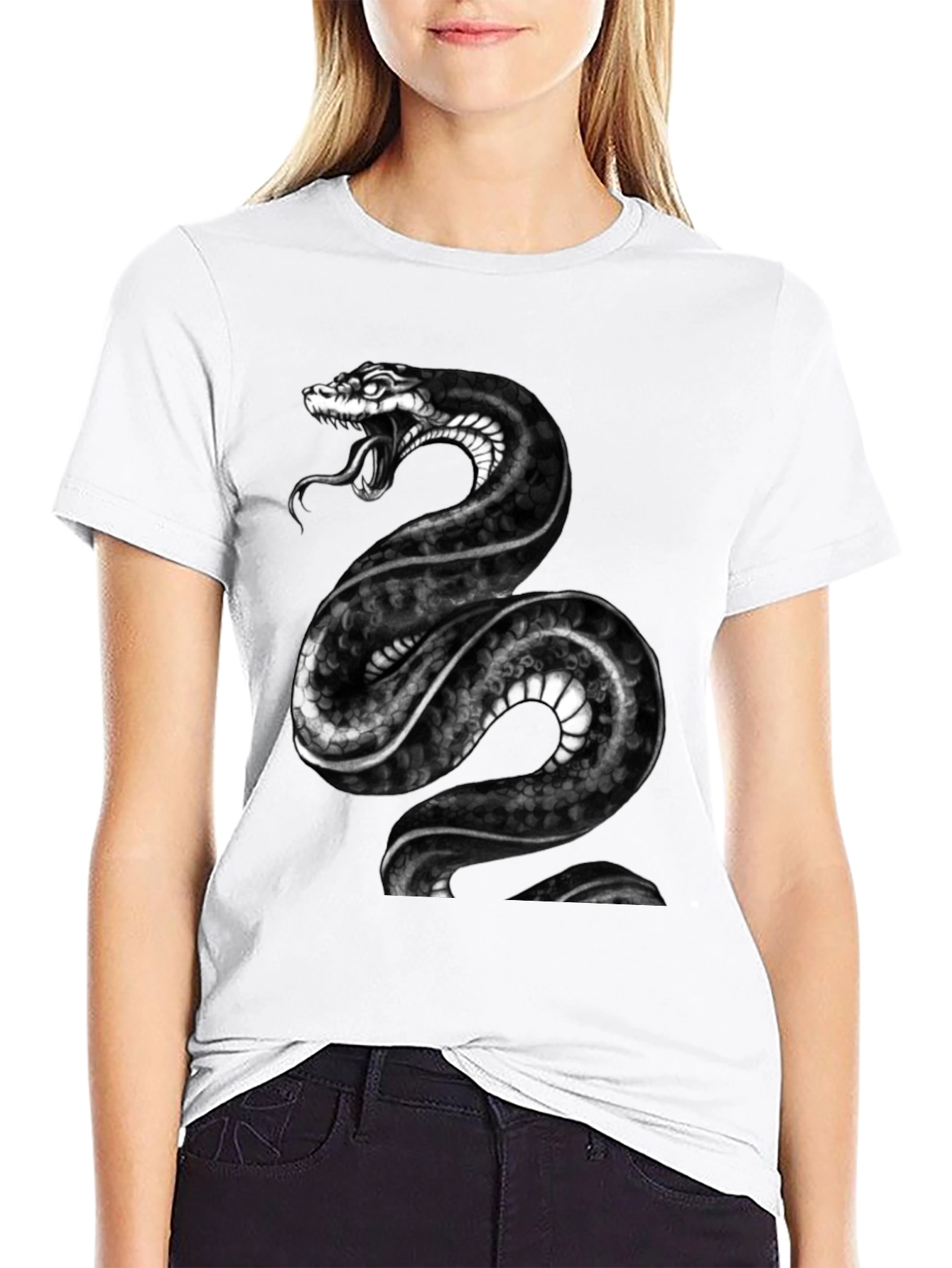 Mens Black Snake Graphic Tee - Bold Reptile Design
