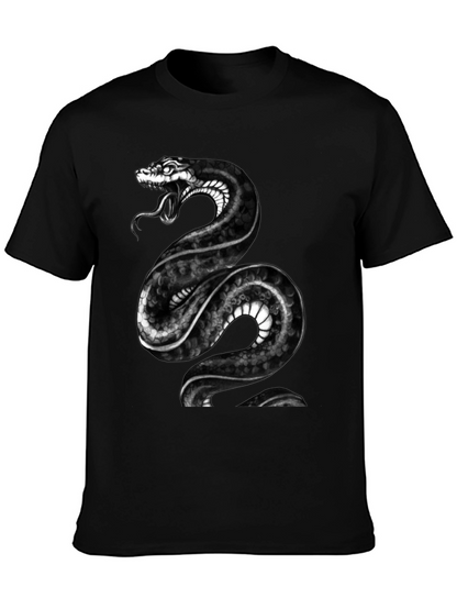 Mens Black Snake Graphic Tee - Bold Reptile Design