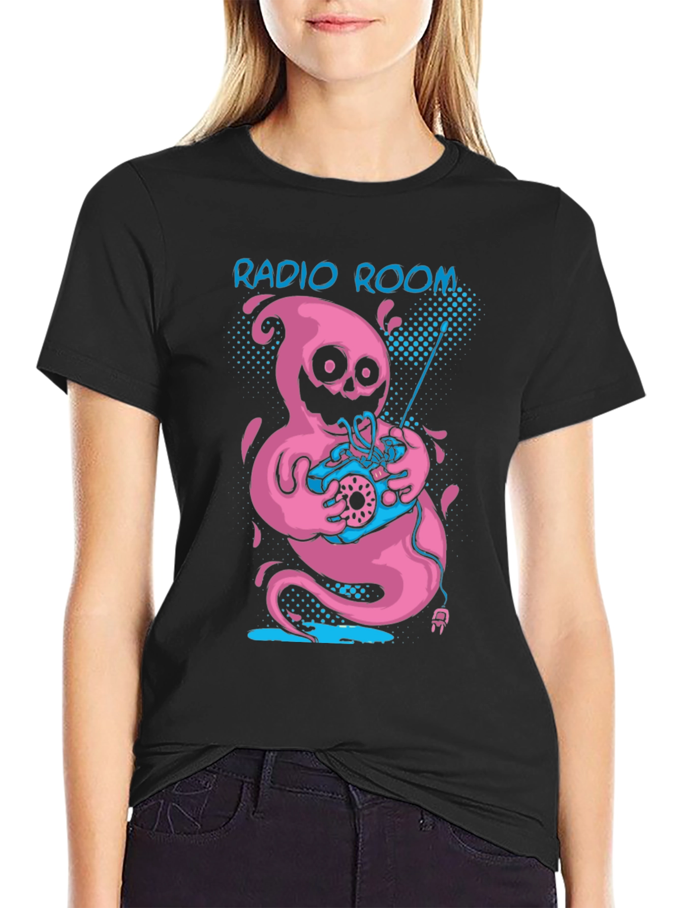 Radio Room Pink Ghost Graphic Tee - Black