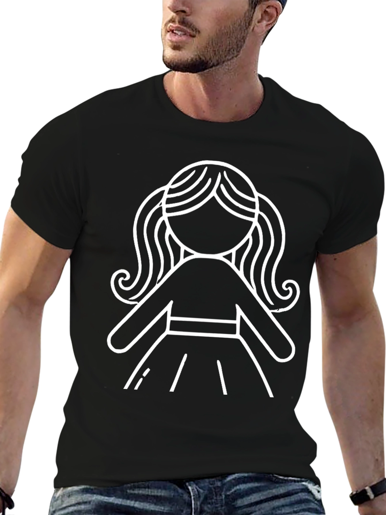 Stick Figure Girl Graphic T-Shirt - Black