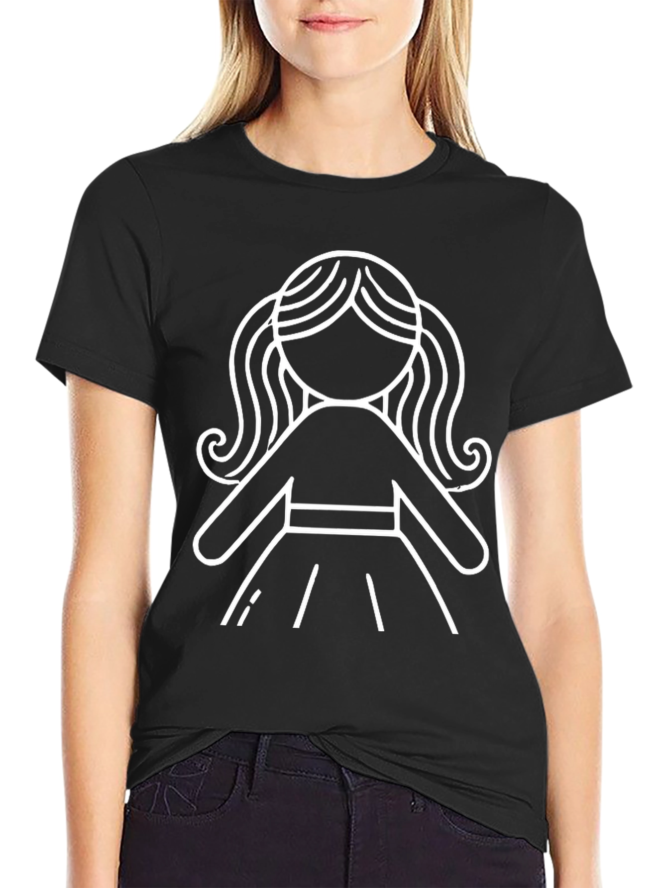 Stick Figure Girl Graphic T-Shirt - Black
