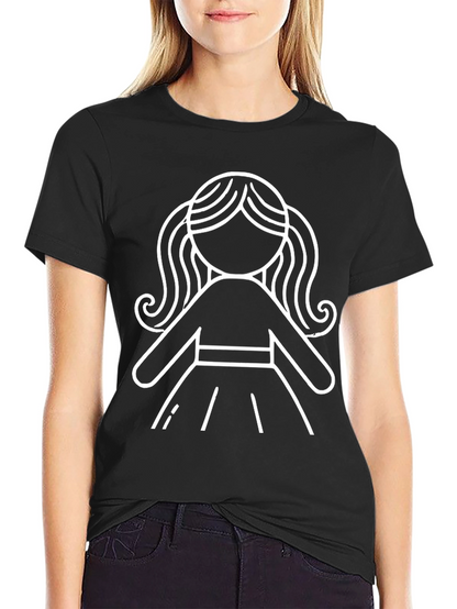 Stick Figure Girl Graphic T-Shirt - Black
