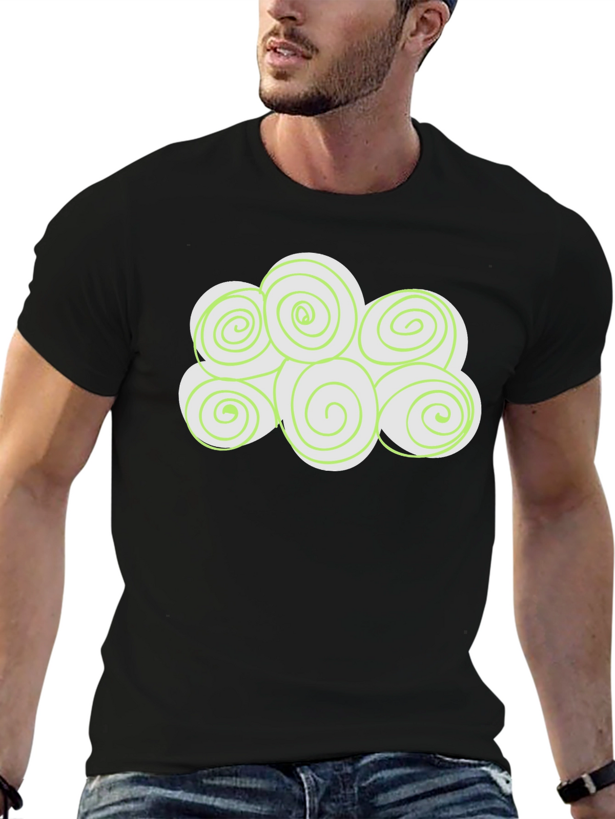 Swirl Cloud Graphic Tee - Soft Black Cotton T-Shirt