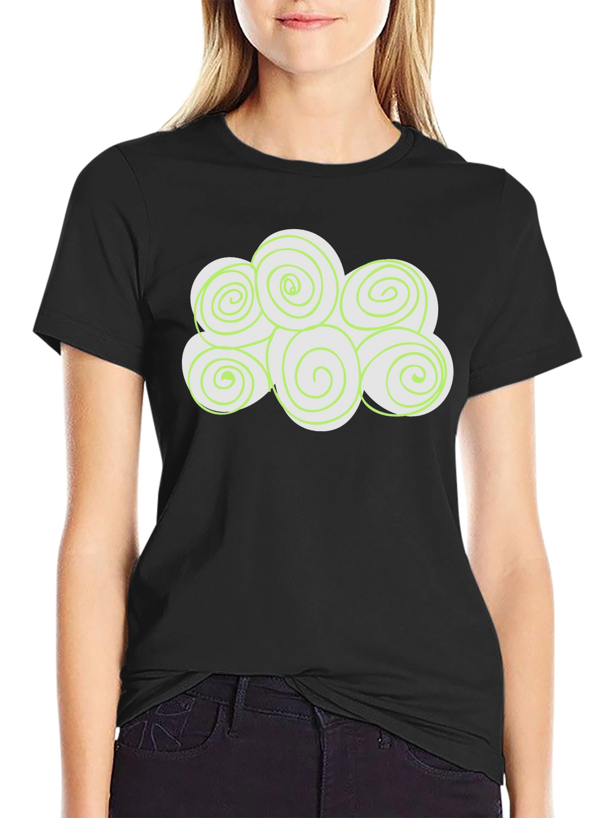 Swirl Cloud Graphic Tee - Soft Black Cotton T-Shirt
