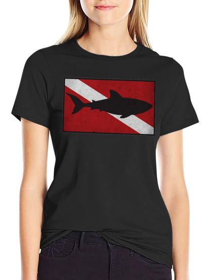 Diver Down Flag Shark Graphic Tee - Black