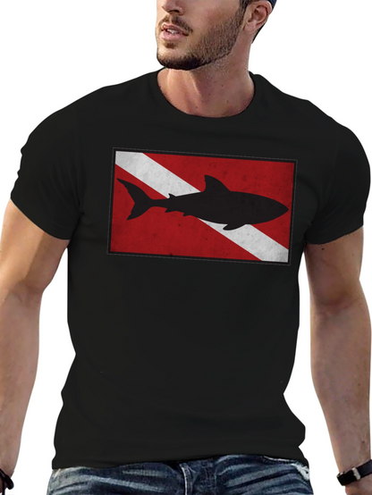 Diver Down Flag Shark Graphic Tee - Black