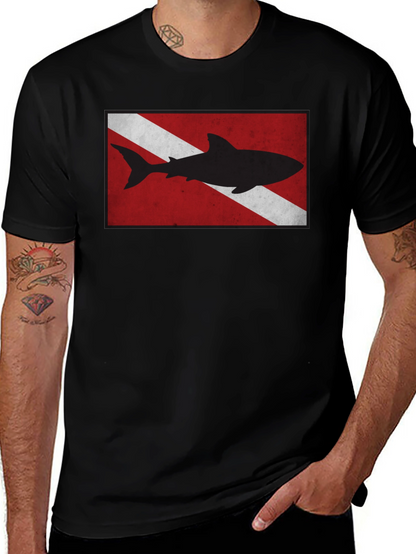 Diver Down Flag Shark Graphic Tee - Black
