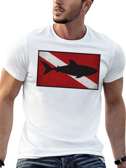 Diver Down Flag Shark Graphic Tee - Black