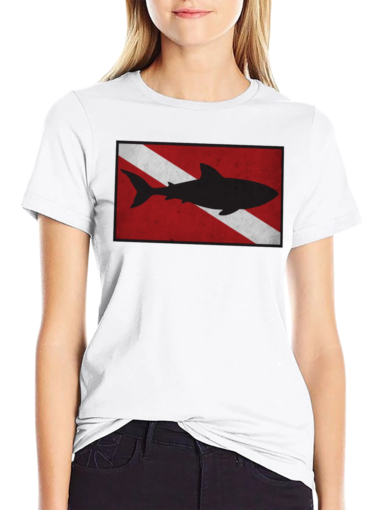 Diver Down Flag Shark Graphic Tee - Black