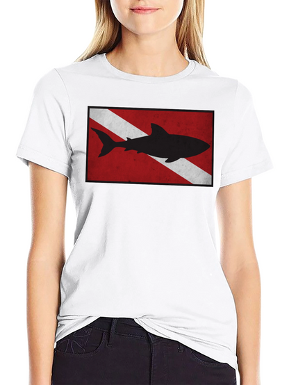 Diver Down Flag Shark Graphic Tee - Black