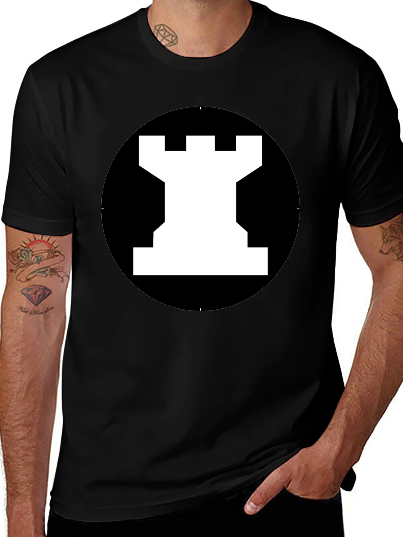 Rook Chess Piece Graphic Tee - Black T-Shirt